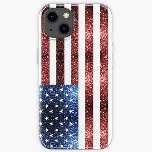 USA flag red blue faux sparkles glitters iPhone Case